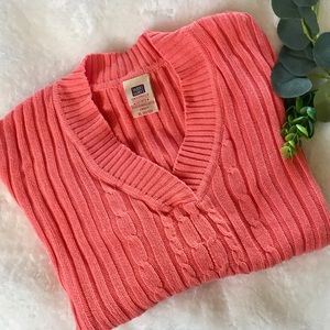 Coral cable knit v-neck sweater L XL